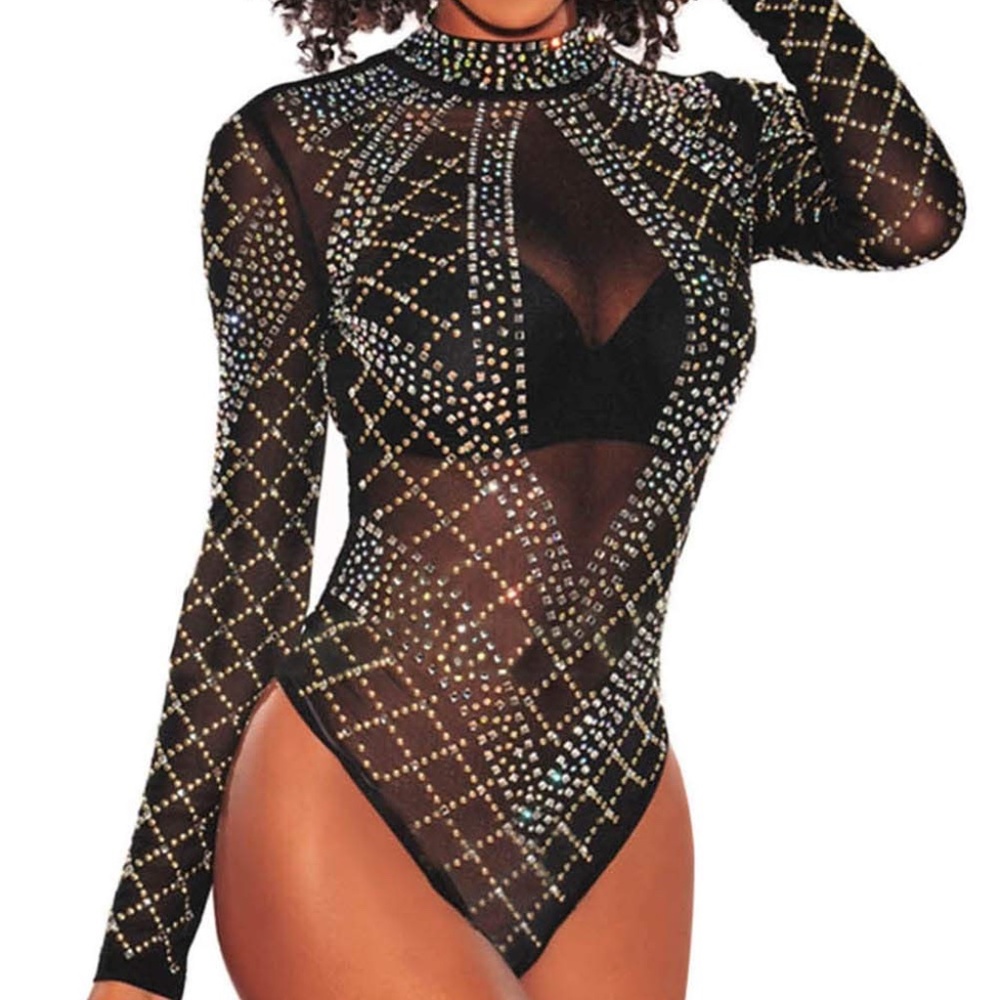 Rhinestone Mesh Bodysuit